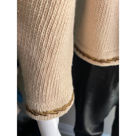 Vintage All Points Sweater Fall Leaves Medium Beige Orange Cotton Knit - Picture 5 of 8